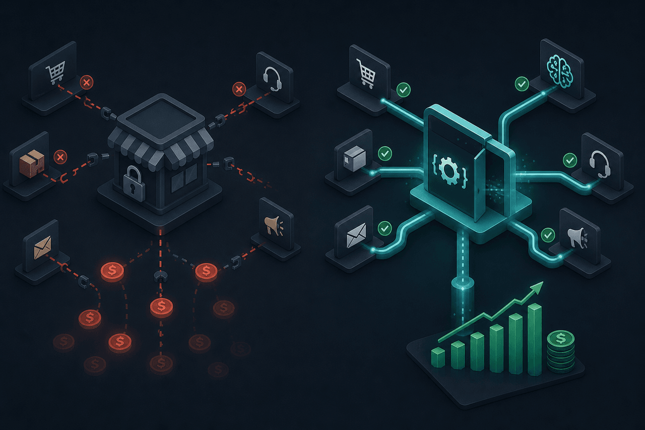 Стоимость магазина без API: упущенные каналы против OpenAPI-слоя для партнёров и ИИ-агентов