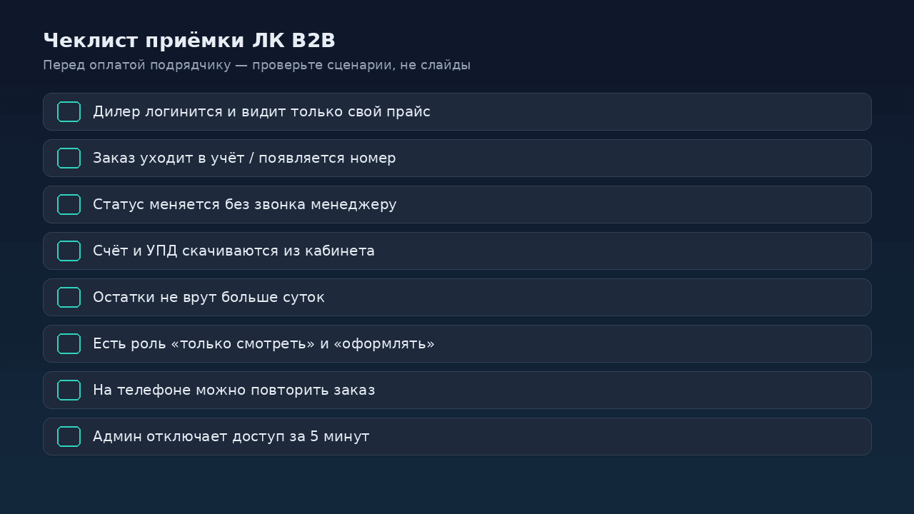 Чеклист приёмки MVP личного кабинета клиента B2B