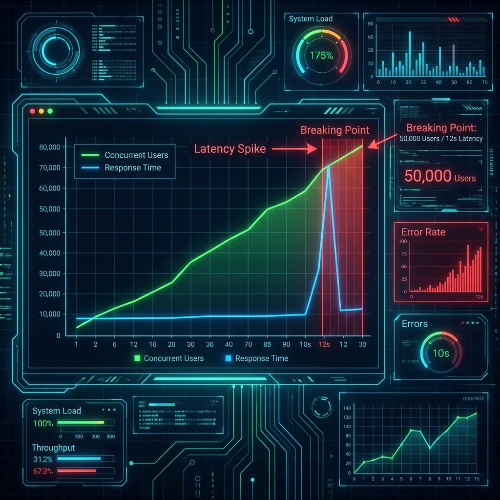 График стресс-теста: Рост задержки и точка отказа